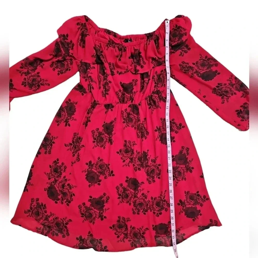 Torrid Women Size 0 Red Black Floral Chiffon Dress Gothic Cottagecore Romantic - Picture 8 of 8